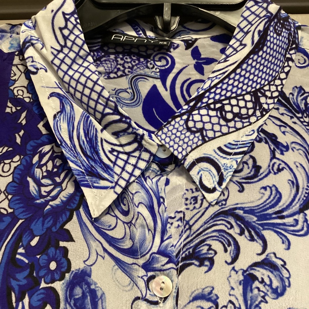 APNY Damask Print Roll Tab Sleeve Button-Up Shirt, sise XS - Picture 6 of 15